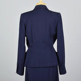 1950s Navy Blue Gabardine Skirt Suit with Shaped Hips & Weighted Hem