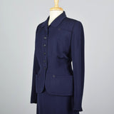1950s Navy Blue Gabardine Skirt Suit with Shaped Hips & Weighted Hem