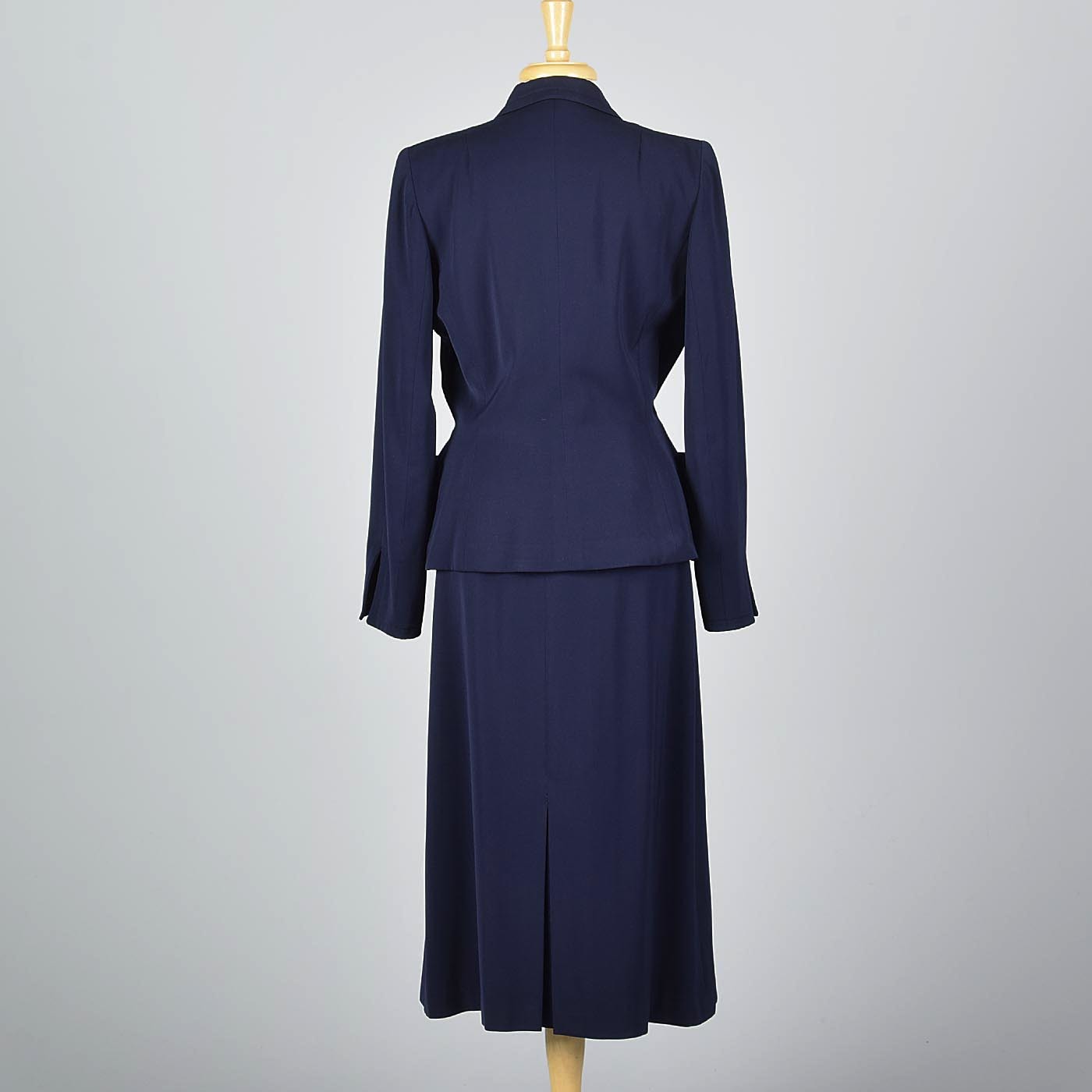 1950s Navy Blue Gabardine Skirt Suit with Shaped Hips & Weighted Hem
