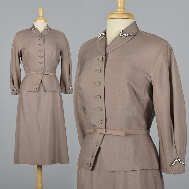 1950s Silk Skirt Suit with Beaded Detail