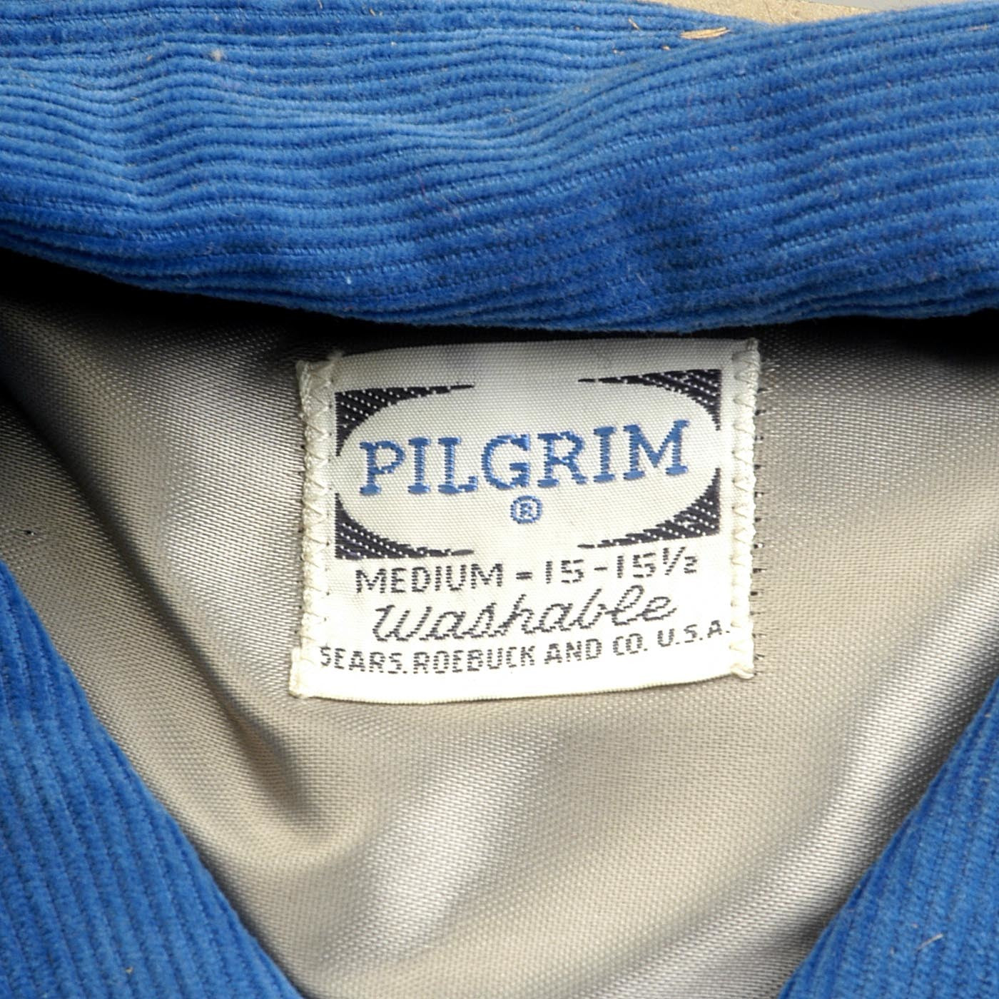 Deadstock 1950s Men's Pilgrim Blue Corduroy Shirt with a Loop Collar