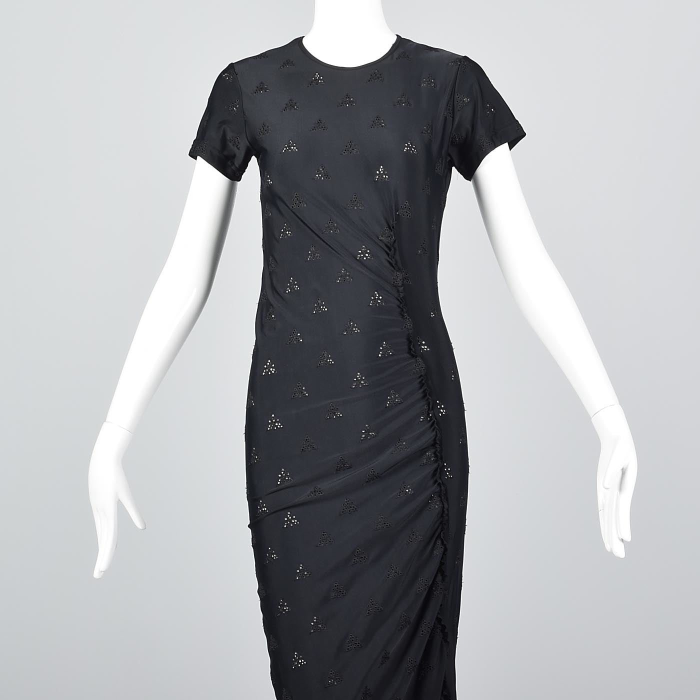 1990s Comme des Garcons Asymmetric Black Eyelet Dress