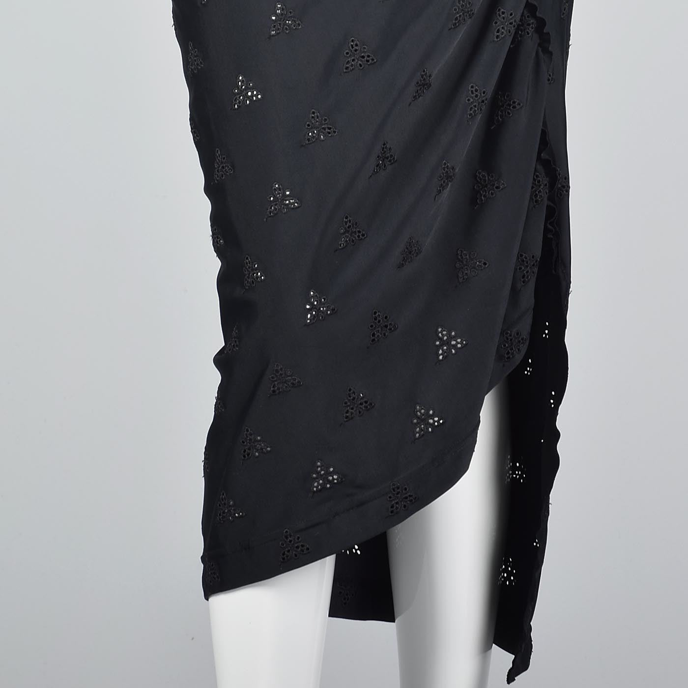 1990s Comme des Garcons Asymmetric Black Eyelet Dress