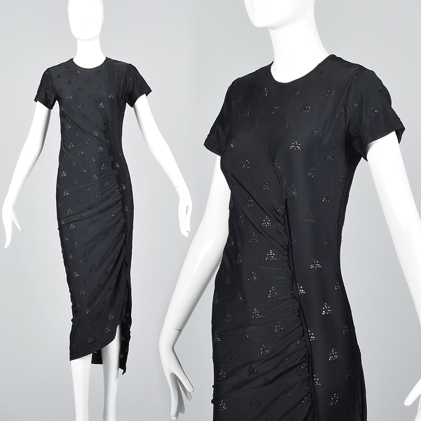 1990s Comme des Garcons Asymmetric Black Eyelet Dress