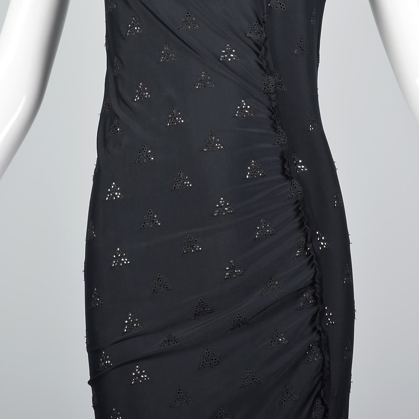 1990s Comme des Garcons Asymmetric Black Eyelet Dress