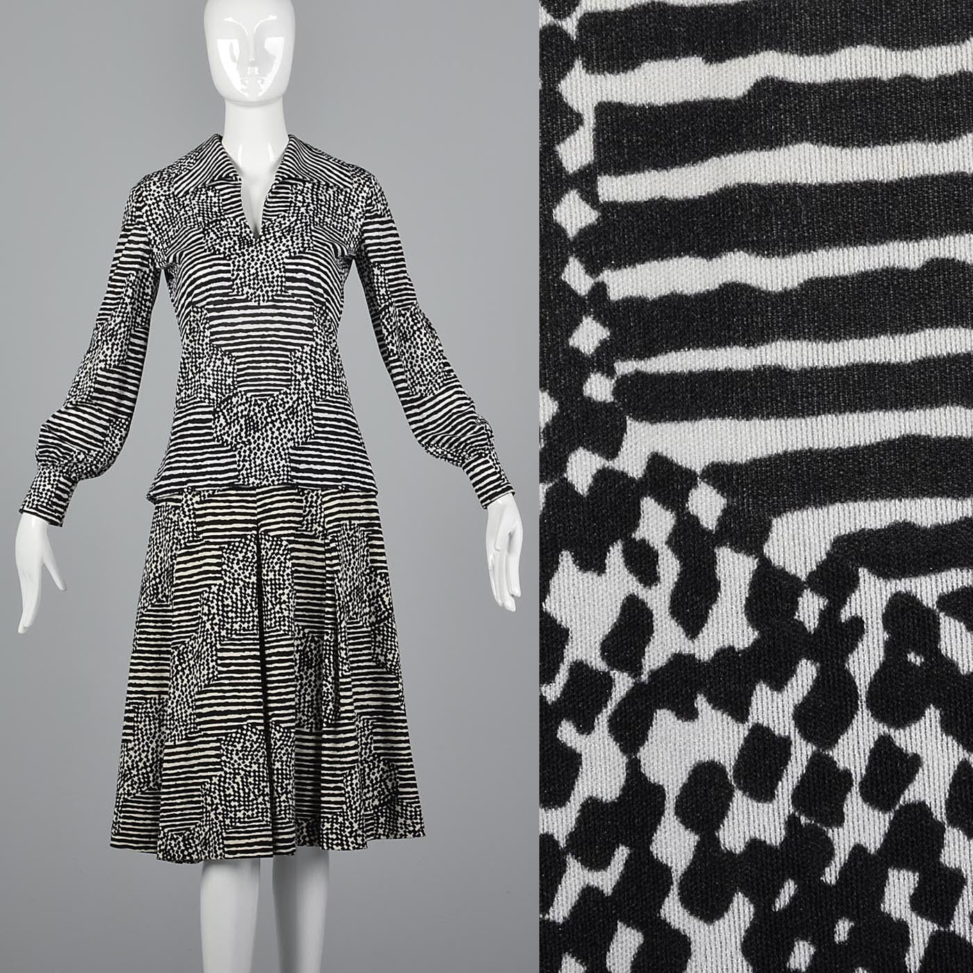 1960s La Mendola Two Piece Seprates Set in Black & White Op Art