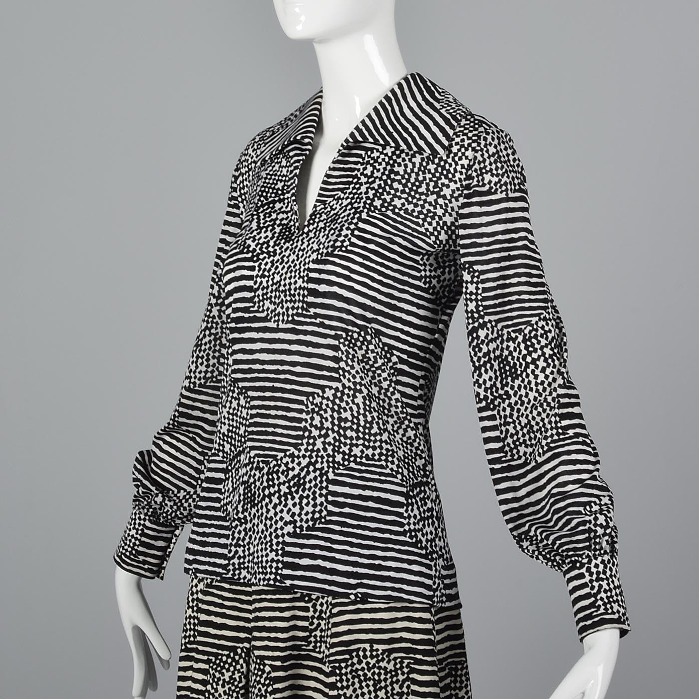 1960s La Mendola Two Piece Seprates Set in Black & White Op Art