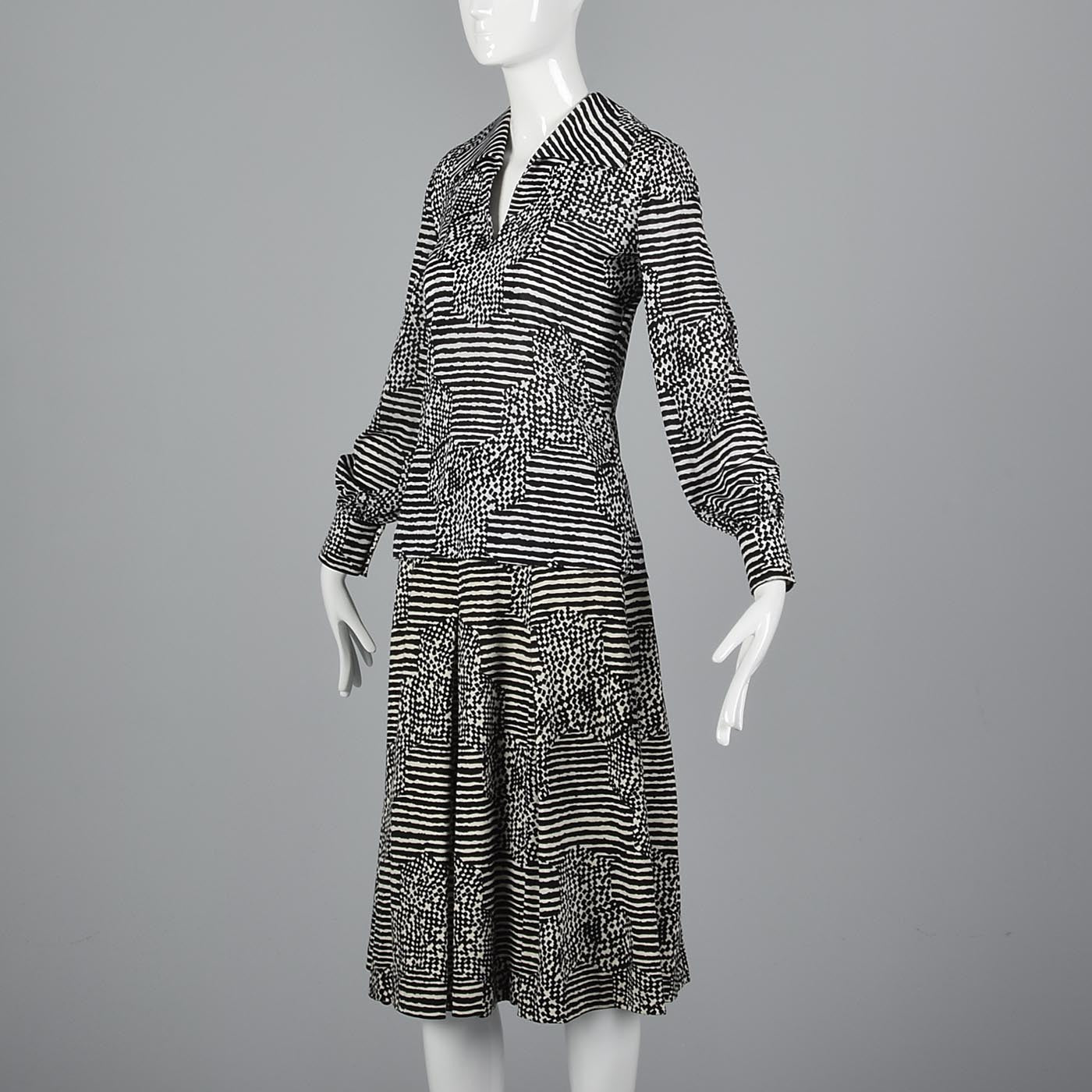 1960s La Mendola Two Piece Seprates Set in Black & White Op Art