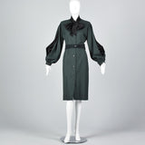 Elegant Galanos Green Wool Dress with Huge Bishop Sleeves