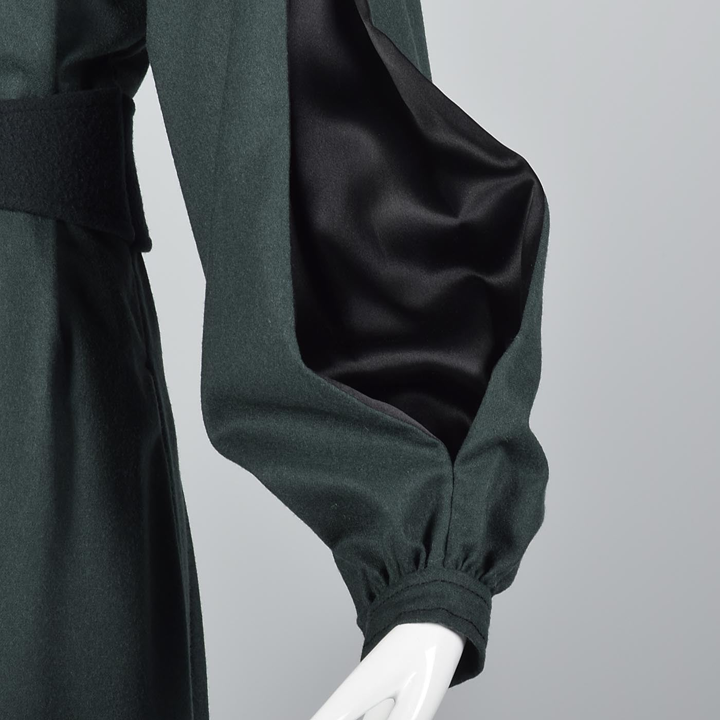 Elegant Galanos Green Wool Dress with Huge Bishop Sleeves