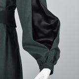 Elegant Galanos Green Wool Dress with Huge Bishop Sleeves
