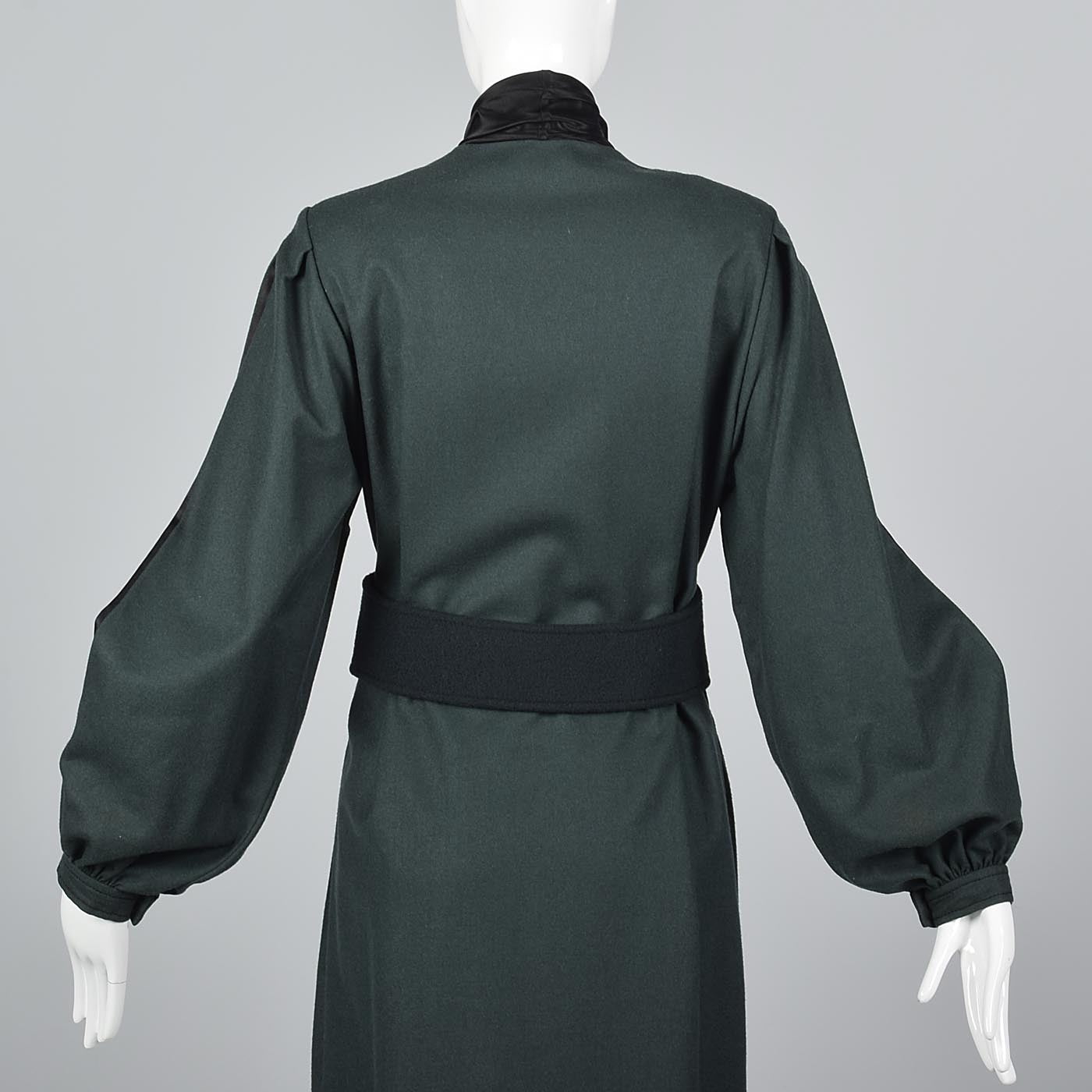 Elegant Galanos Green Wool Dress with Huge Bishop Sleeves