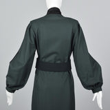 Elegant Galanos Green Wool Dress with Huge Bishop Sleeves