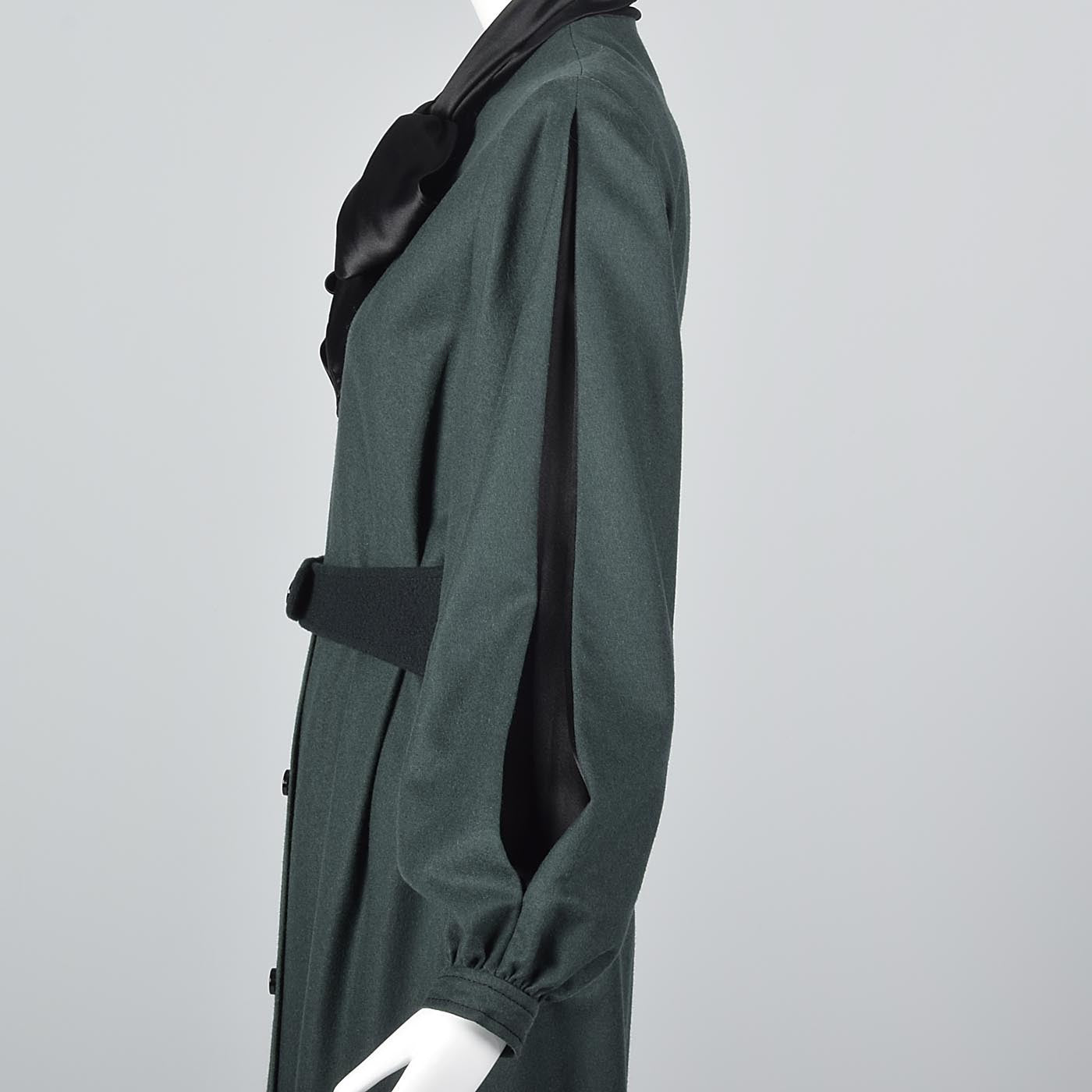 Elegant Galanos Green Wool Dress with Huge Bishop Sleeves