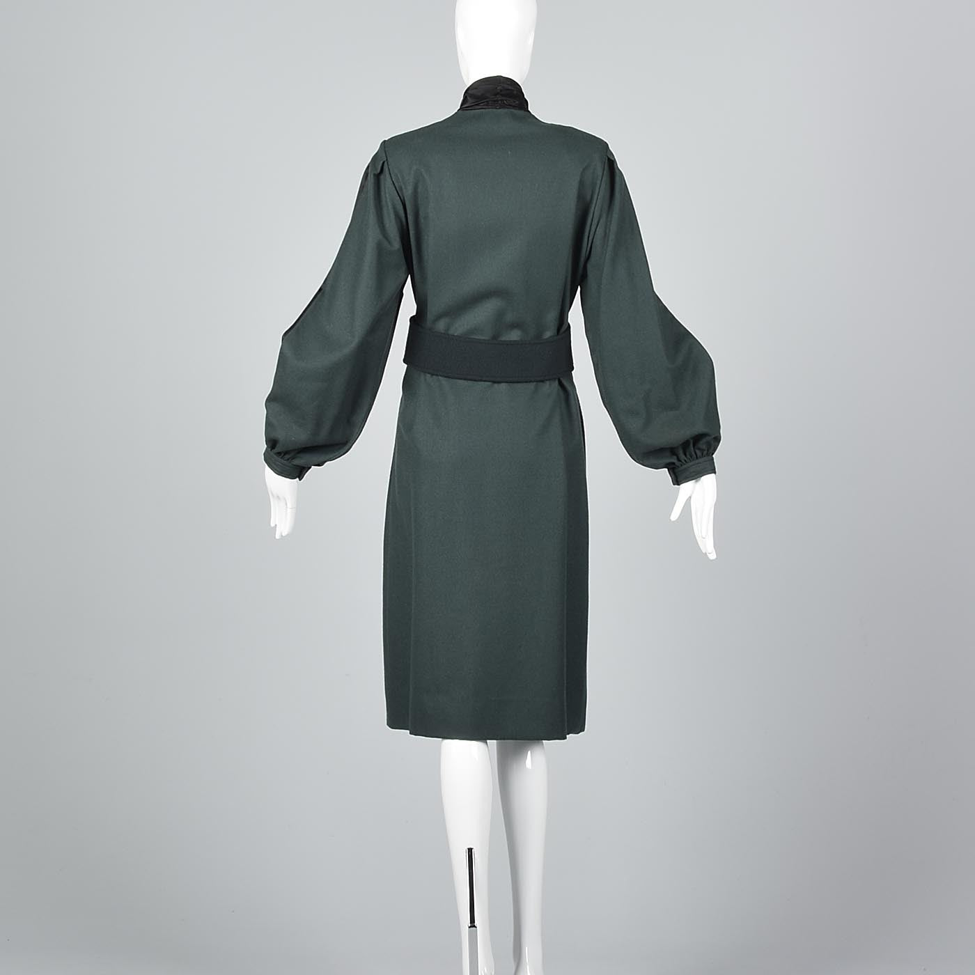 Elegant Galanos Green Wool Dress with Huge Bishop Sleeves