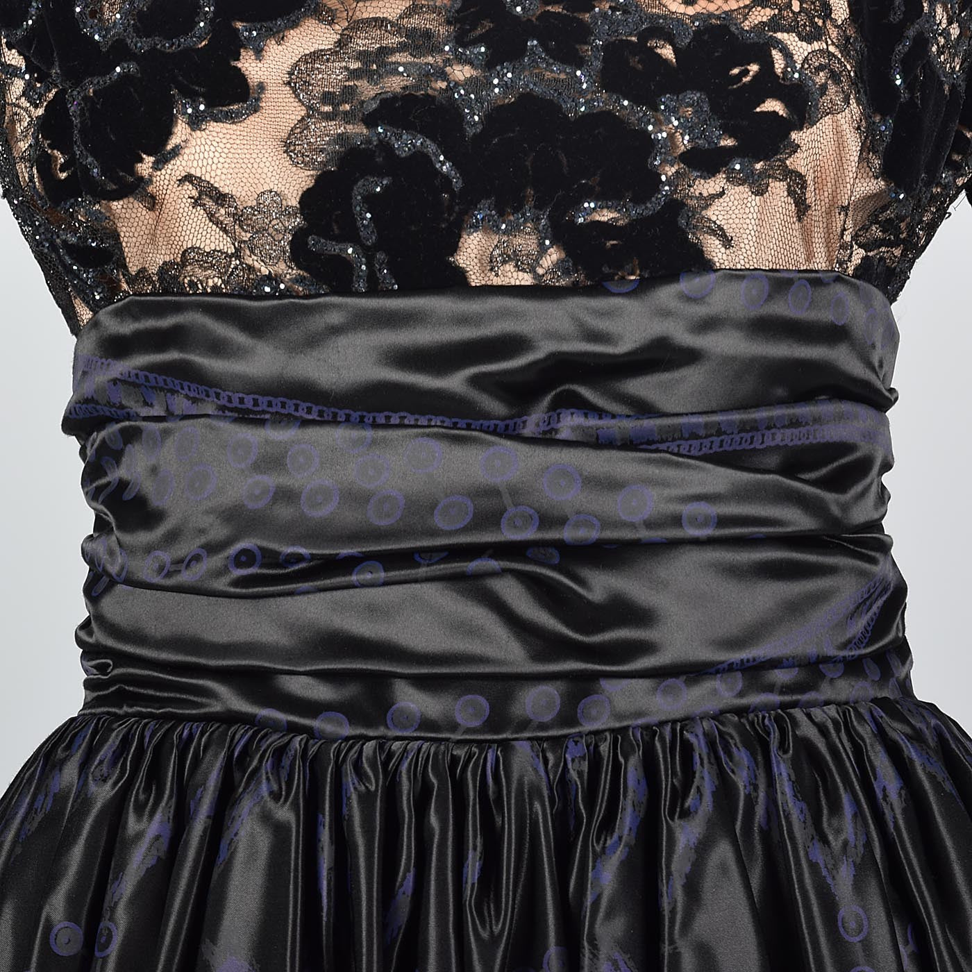 1980s Zandra Rhodes Ball Gown with a Lace Illusion Bodice