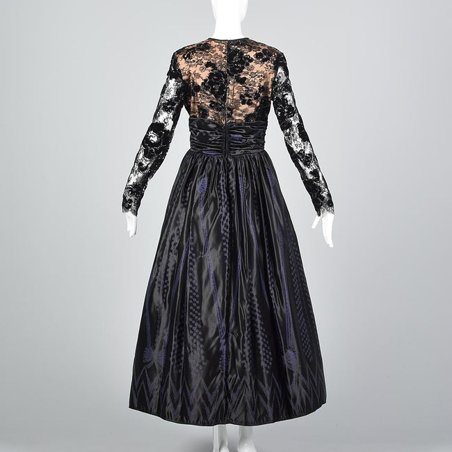 1980s Zandra Rhodes Ball Gown with a Lace Illusion Bodice