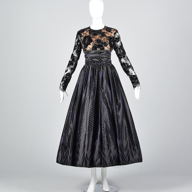 1980s Zandra Rhodes Ball Gown with a Lace Illusion Bodice