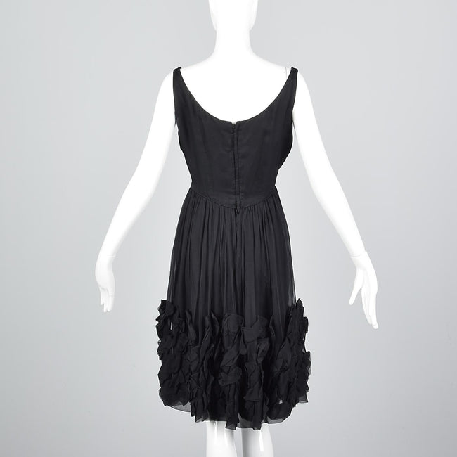 1950s Mollie Parnis Black Silk Cocktail Dress