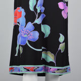 1980s Leonard Paris Black Floral Silk Jersey Dress