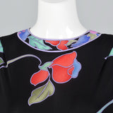 1980s Leonard Paris Black Floral Silk Jersey Dress