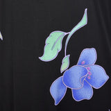 1980s Leonard Paris Black Floral Silk Jersey Dress
