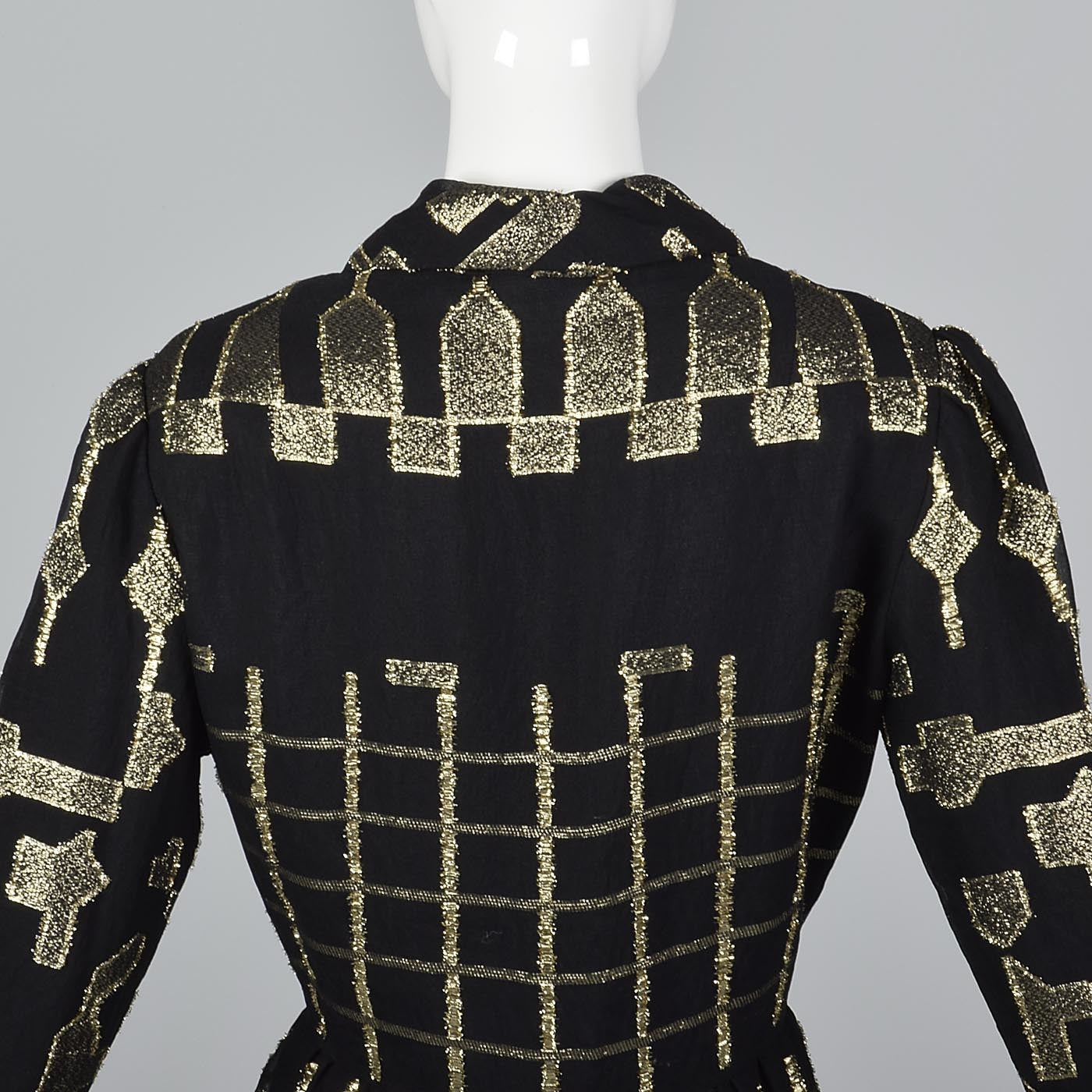 Oscar de la Renta Geometric Black & Gold Silk Dress