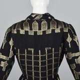 Oscar de la Renta Geometric Black & Gold Silk Dress