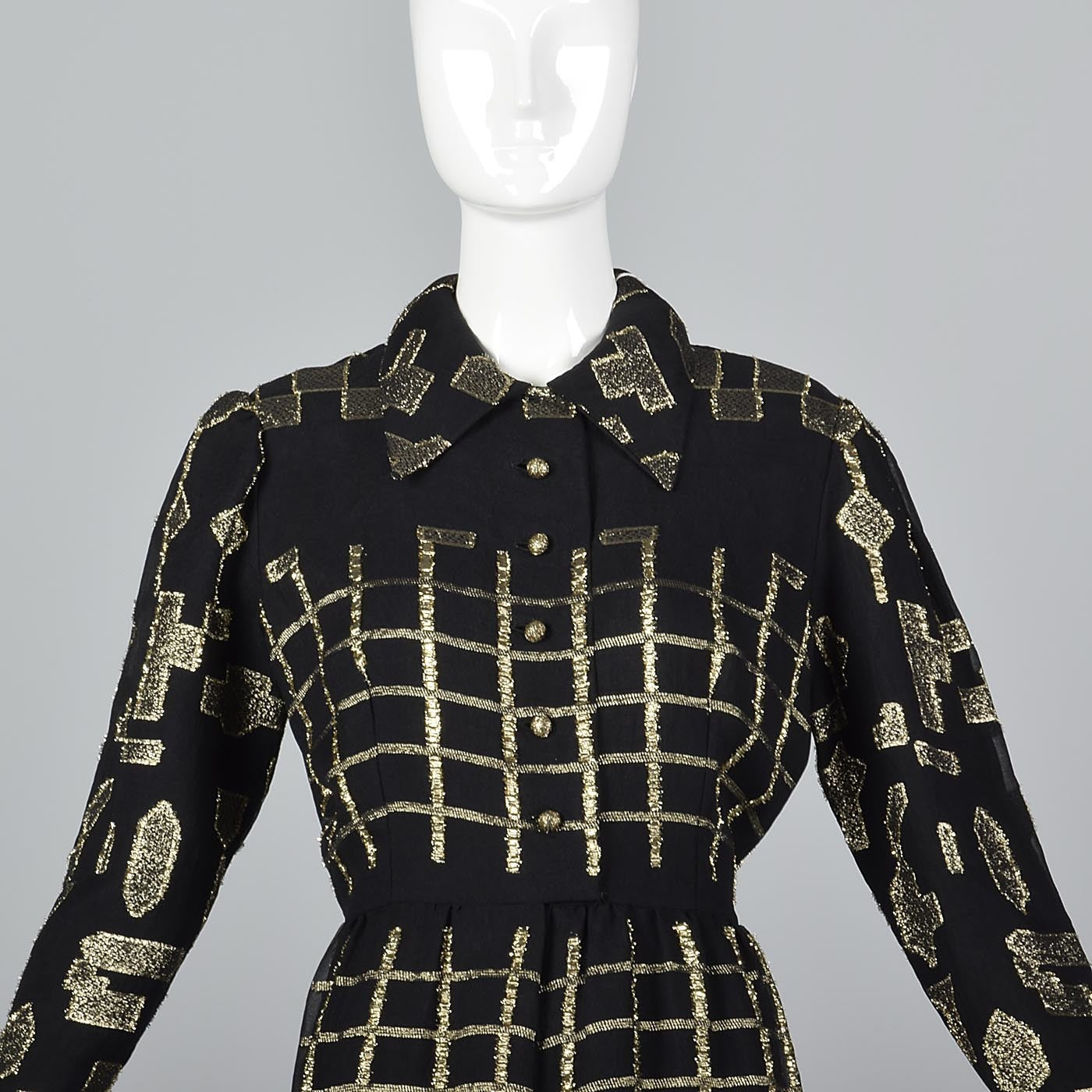 Oscar de la Renta Geometric Black & Gold Silk Dress