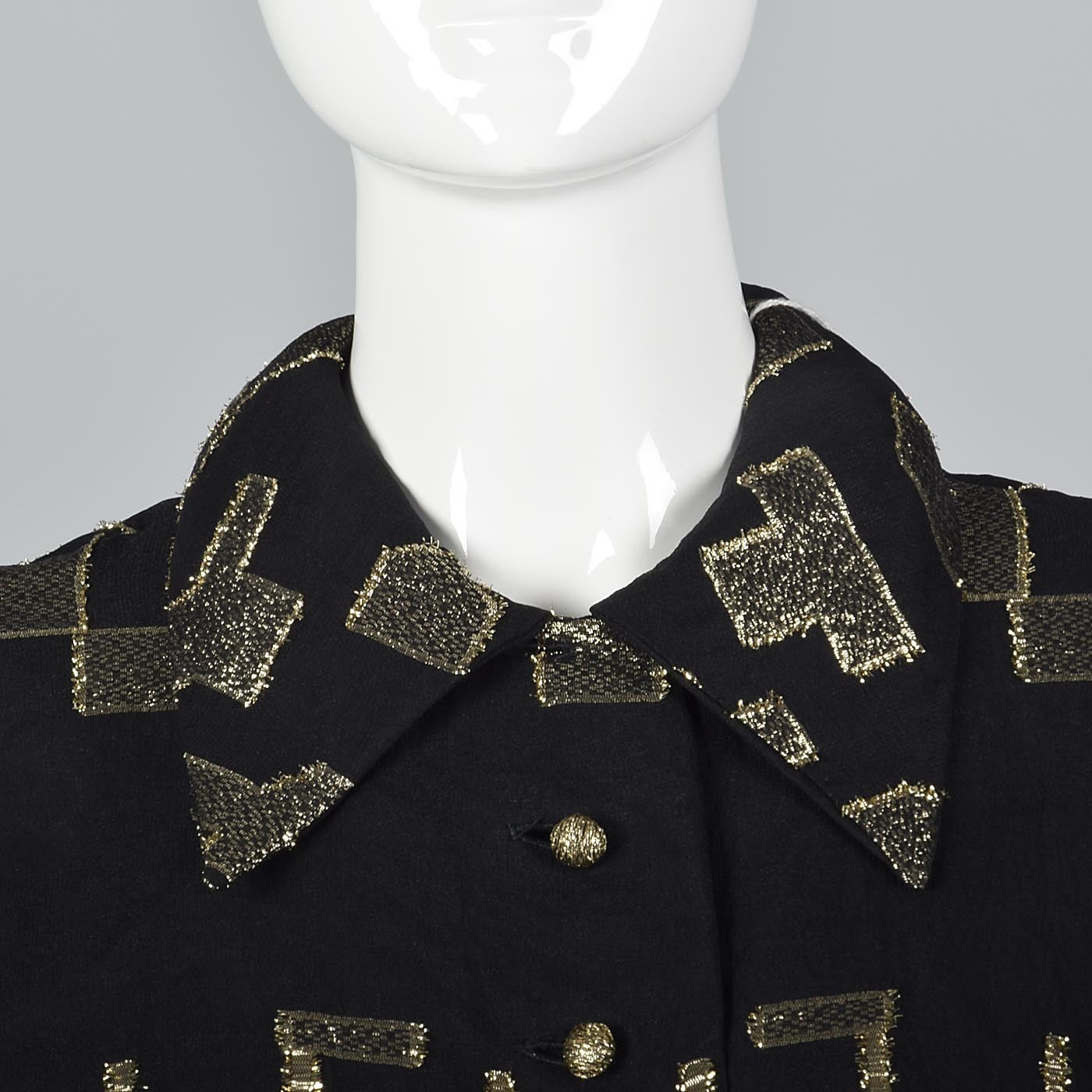 Oscar de la Renta Geometric Black & Gold Silk Dress