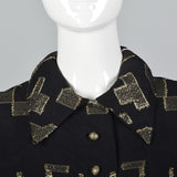 Oscar de la Renta Geometric Black & Gold Silk Dress