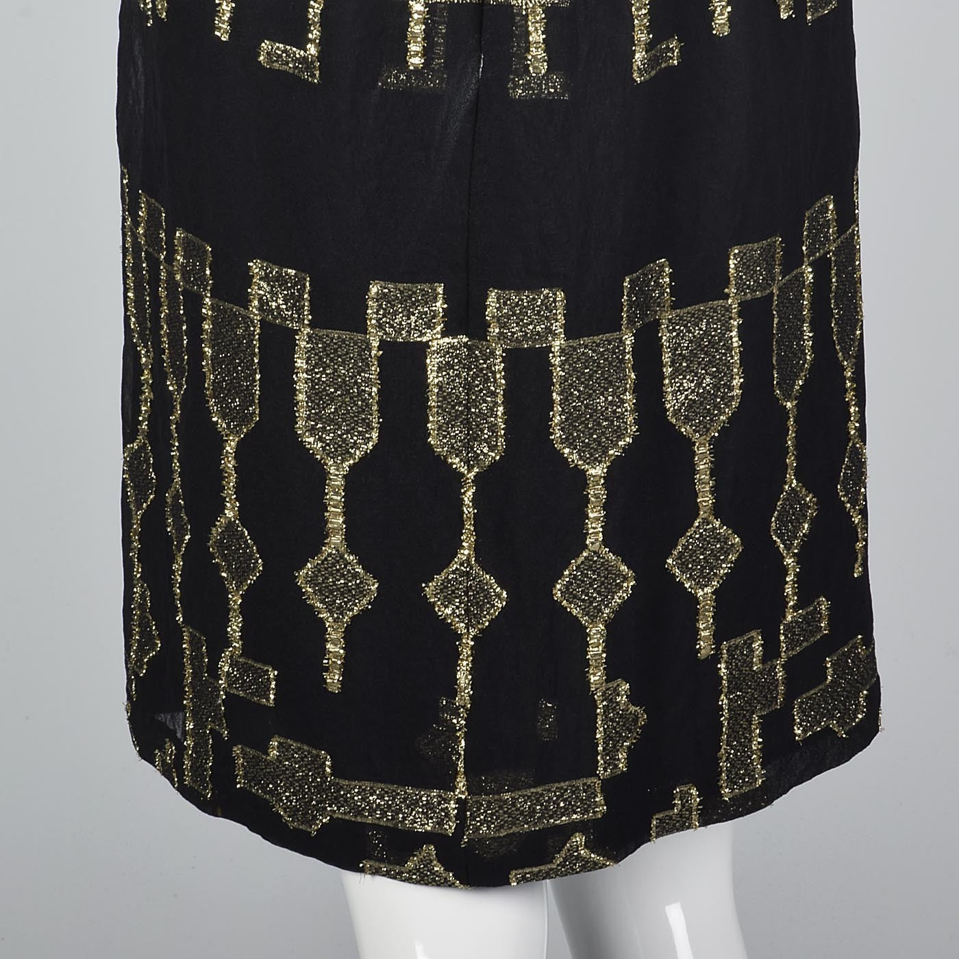Oscar de la Renta Geometric Black & Gold Silk Dress