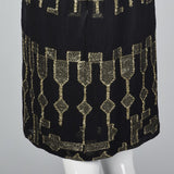 Oscar de la Renta Geometric Black & Gold Silk Dress