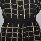 Oscar de la Renta Geometric Black & Gold Silk Dress