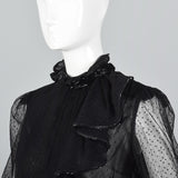 Giorgio Sant'Angelo Separates, Black Beaded Skirt & Sheer Asymmetric Ruffle Blouse