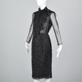 Giorgio Sant'Angelo Separates, Black Beaded Skirt & Sheer Asymmetric Ruffle Blouse