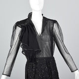 Giorgio Sant'Angelo Separates, Black Beaded Skirt & Sheer Asymmetric Ruffle Blouse