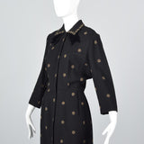 1940s Black Wool Dress with Polkadots and Velvet Accents