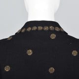 1940s Black Wool Dress with Polkadots and Velvet Accents