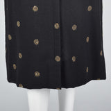 1940s Black Wool Dress with Polkadots and Velvet Accents