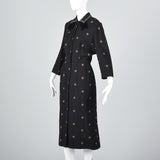 1940s Black Wool Dress with Polkadots and Velvet Accents