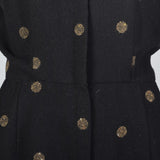 1940s Black Wool Dress with Polkadots and Velvet Accents