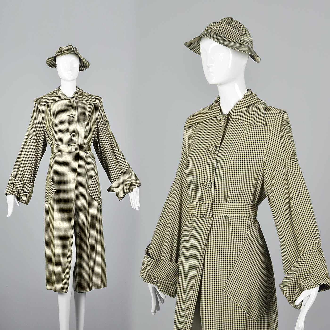 1940s Aquatogs Yellow Check Raincoat with Matching Rain Hat