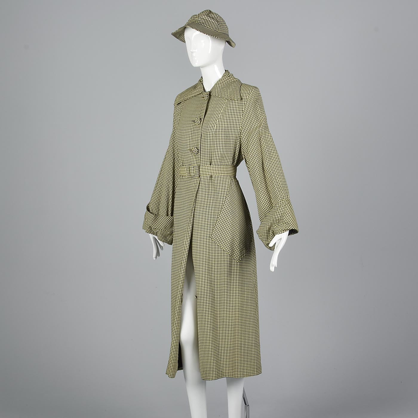 1940s Aquatogs Yellow Check Raincoat with Matching Rain Hat