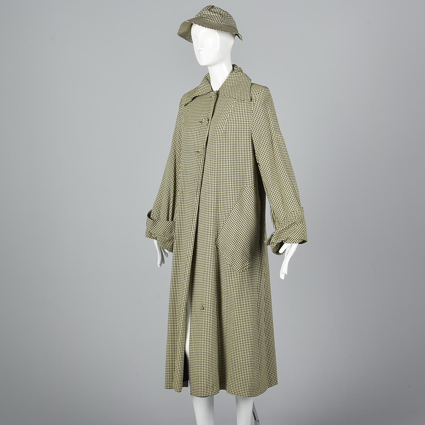 1940s Aquatogs Yellow Check Raincoat with Matching Rain Hat