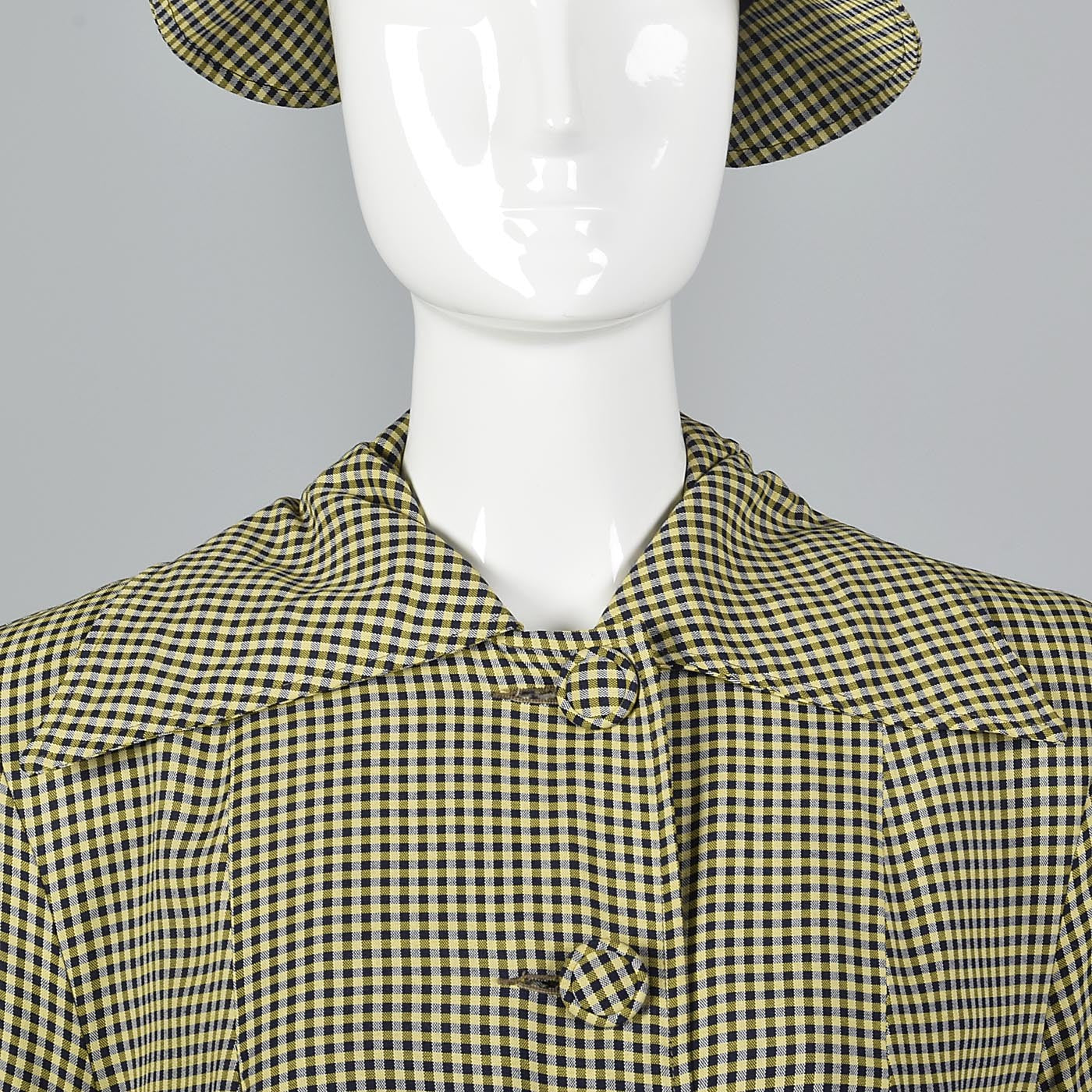 1940s Aquatogs Yellow Check Raincoat with Matching Rain Hat