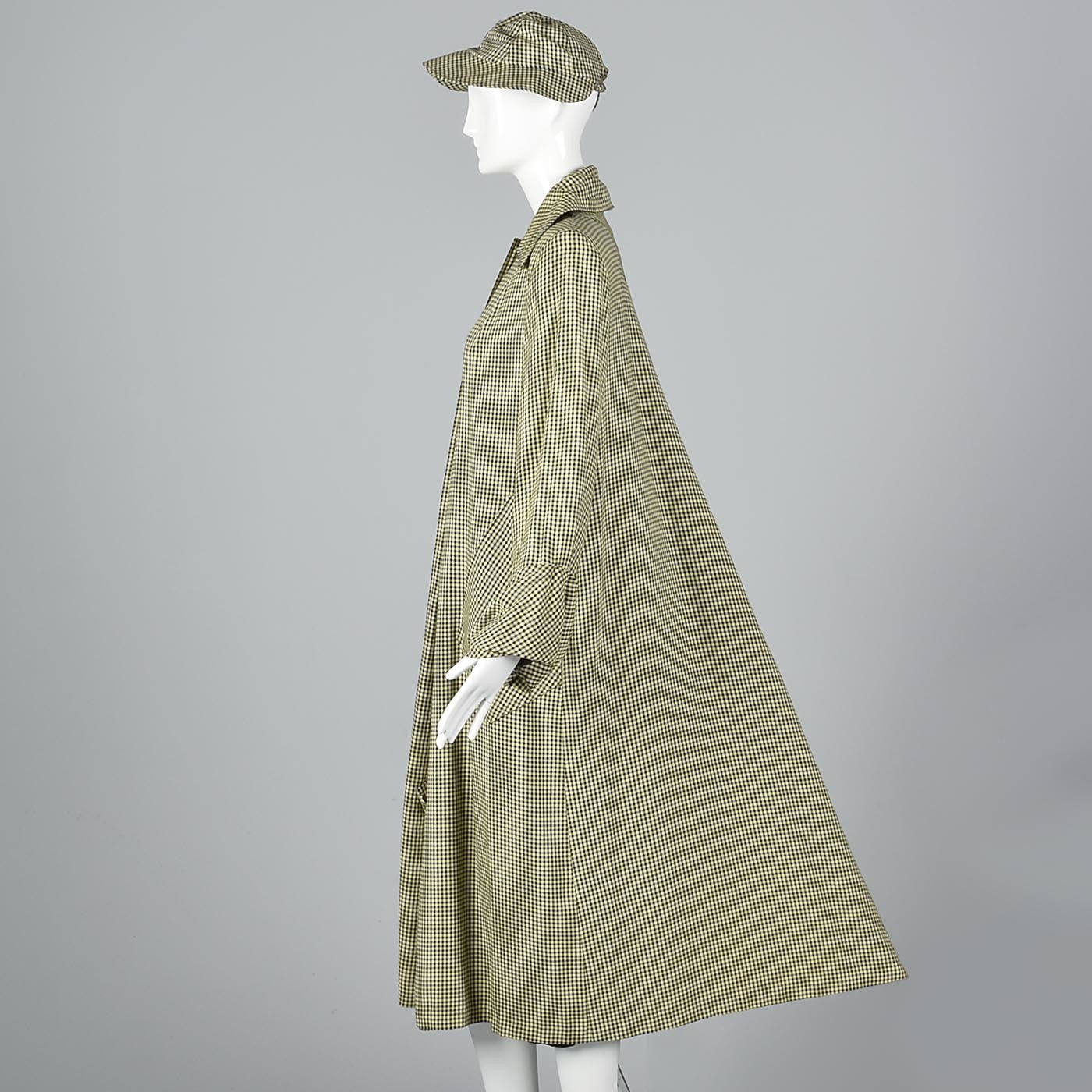 1940s Aquatogs Yellow Check Raincoat with Matching Rain Hat