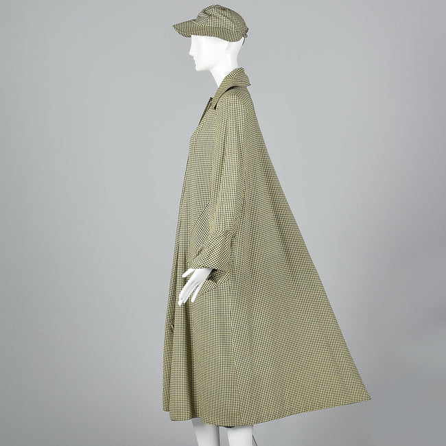 1940s Aquatogs Yellow Check Raincoat with Matching Rain Hat