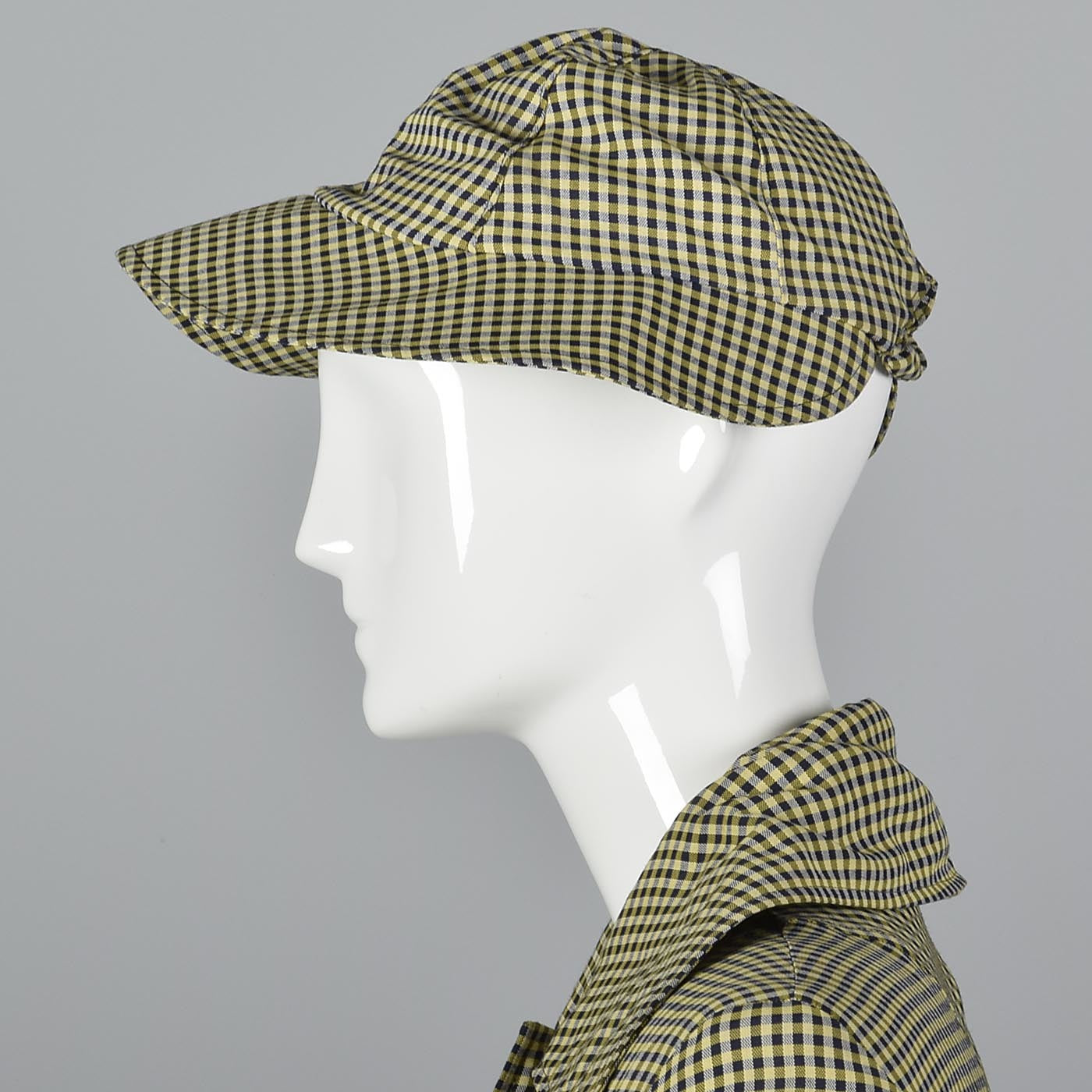 1940s Aquatogs Yellow Check Raincoat with Matching Rain Hat