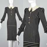 1970s Adolfo Long Sleeve Striped Knit Dress